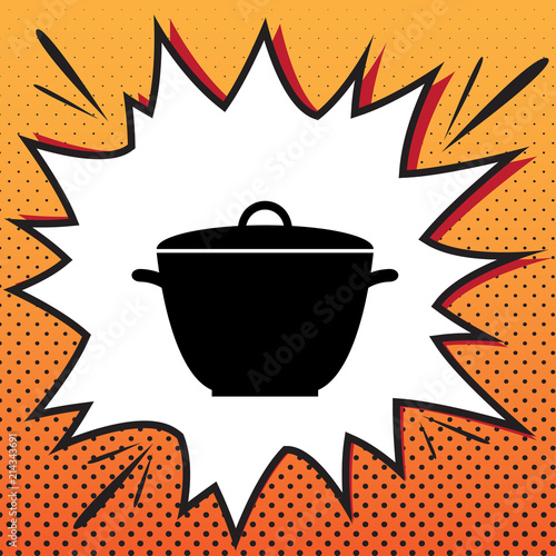 Saucepan simple sign. Vector. Comics style icon on pop-art backg