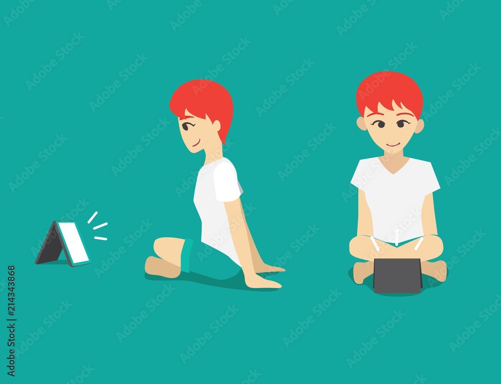 People with Gadget Set, Girl watching Tablet on the floor Cartoon Vector Illustration People with Gadget Set, Girl watching Tablet on the floor Cartoon Vector Illustration