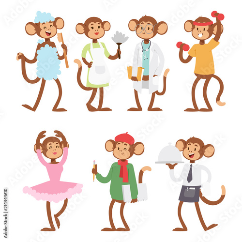 Monkeys rare animal vector cartoon macaque like people nature primate character wild zoo ape chimpanzee illustration.