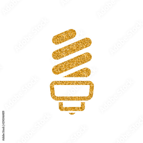 Light bulb icon in gold glitter texture. Sparkle luxury style vector illustration.