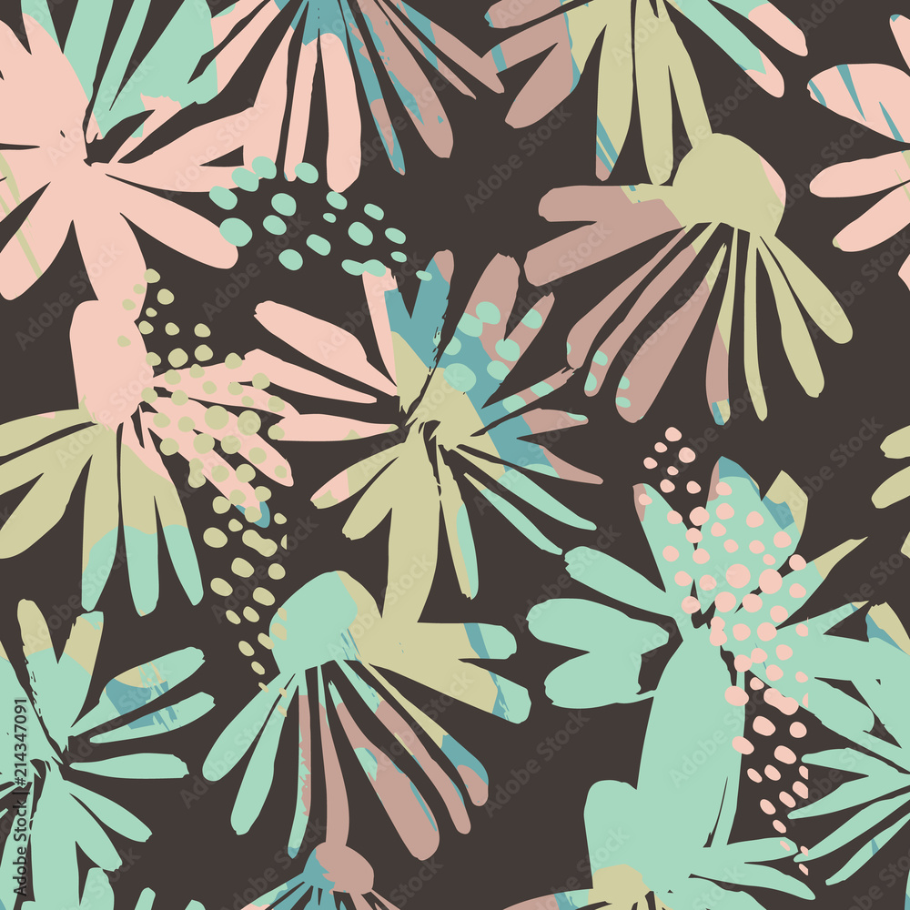 Naklejka Abstract floral seamless pattern with trendy hand drawn textures.