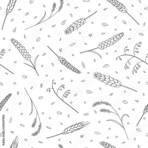Seamless pattern with cereals and grains.
