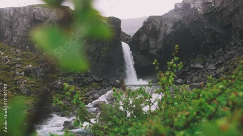 Folaldafoss Waterfall and Stream, Iceland, slow motion photo