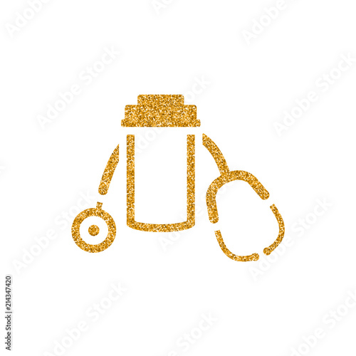 Medical symbol icon in gold glitter texture. Sparkle luxury style vector illustration.