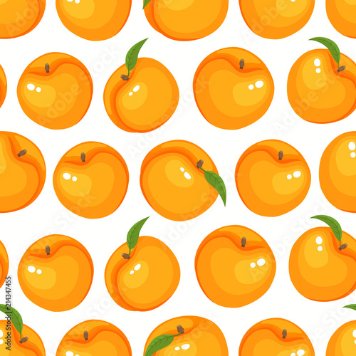 Vector pattern with cartoon peaches isolated on white.