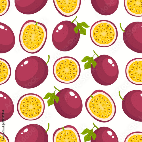 Vector pattern with cartoon passion fruits isolated on white.