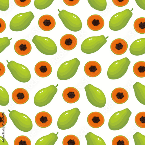 Vector pattern with cartoon papaya isolated on white.