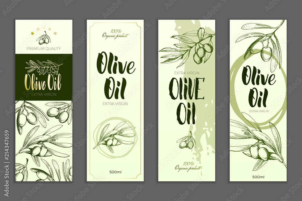 Design of advertising posters, postcards, labels for products from olives