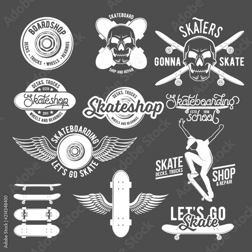 Set of vintage  badges with skateboard