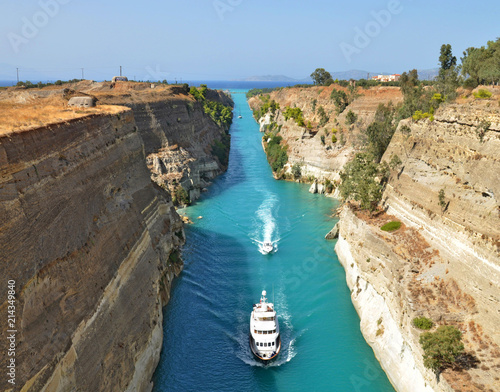 Boats on the Corinth Canal  in Greece photo