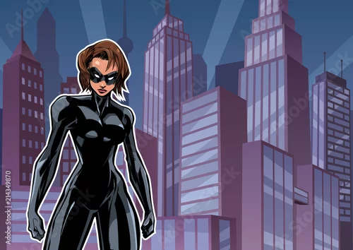 Obraz superbohaterka na tle miasta