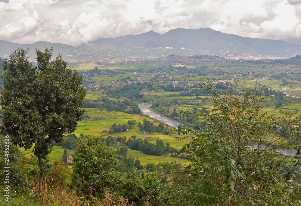 Kathmandu valley, Bungamati river and fields. Nepal