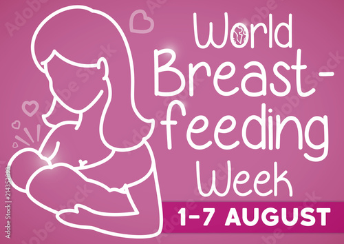 Tender Silhouette of Mom Breastfeeding during World Breastfeeding Week, Vector Illustration