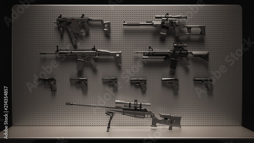 Black and Grey Firearms Display 3d Illustration  photo