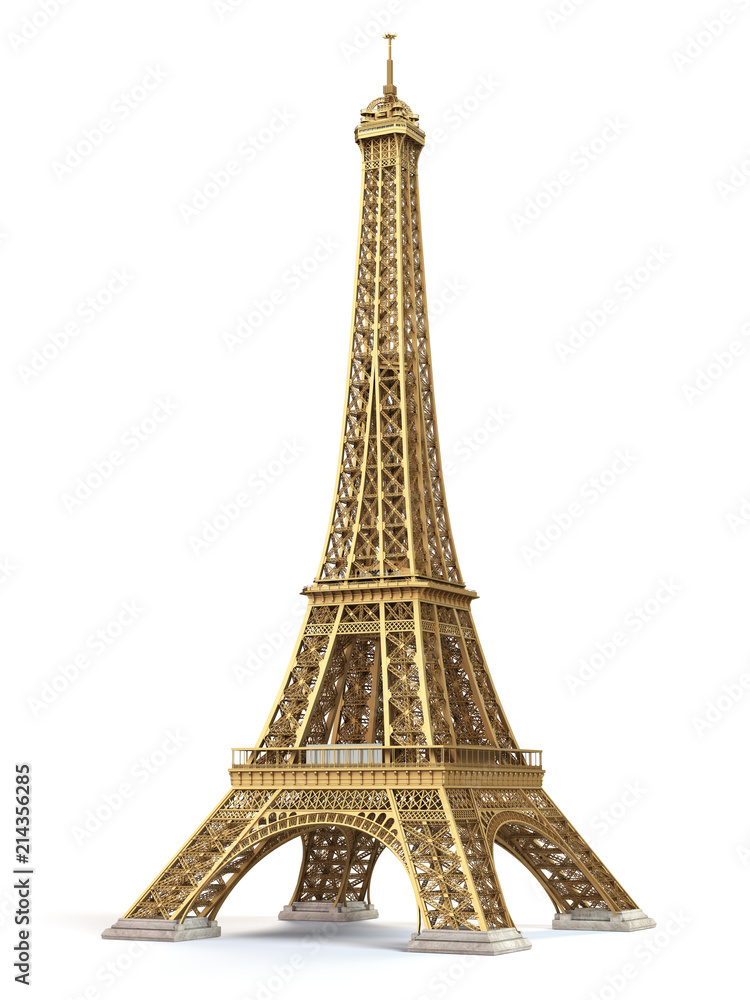 Eiffel Tower golden isolated on a white background.