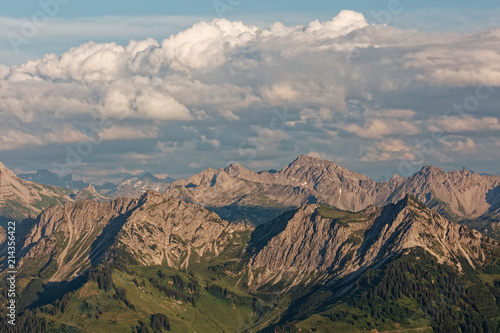 Sunset Lechquellengebirge mountains from Furkajoch  Austria