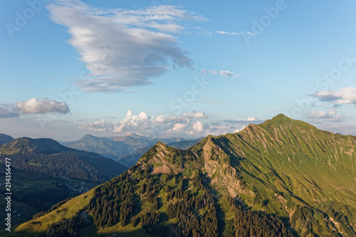 Sunset Lechquellengebirge mountains from Furkajoch, Austria photo