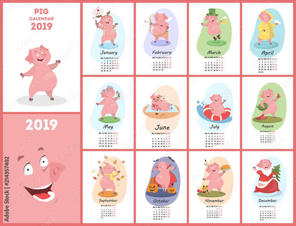 Pig calendar for 2019 Pig calendar for 2019