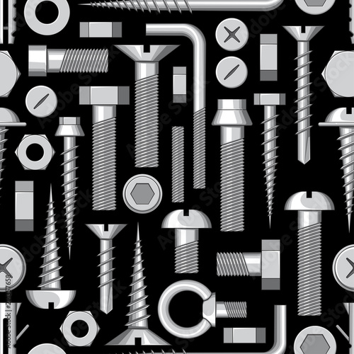 A poster of painted bolts and screws