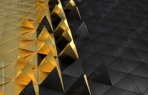Obraz na płótnie 3d illustration triangulate backdrop gold black 3d render