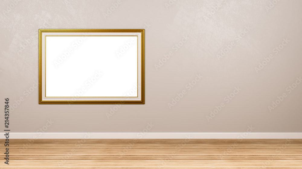 Golden Empty Picture Frame at the Wall Golden Empty Picture Frame at the Wall