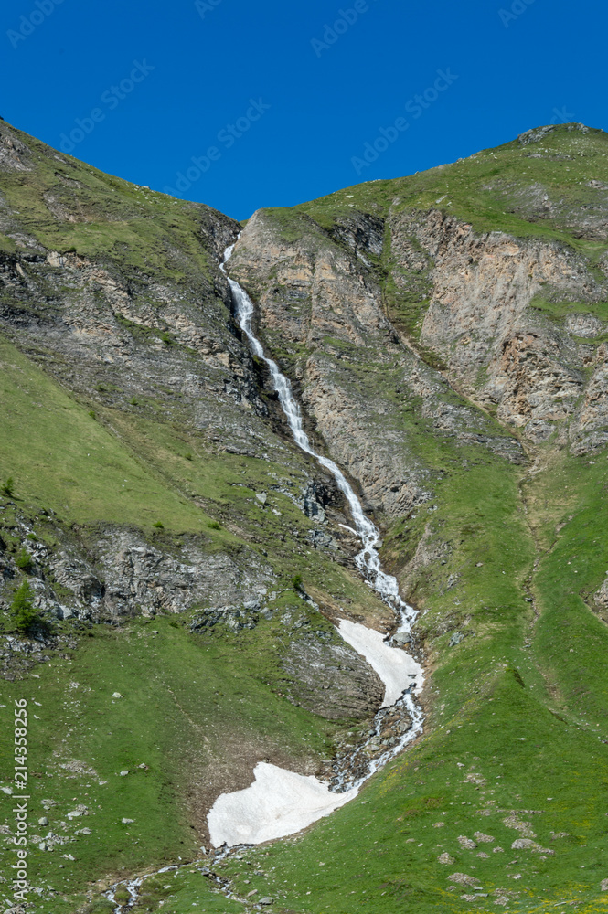 Waterfall in the alpine valley of Gressoney Monte Rosa