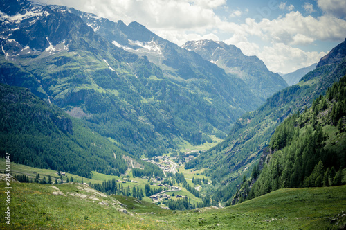Panoramic view of the alpine valley of Gressoney Monte Rosa photo