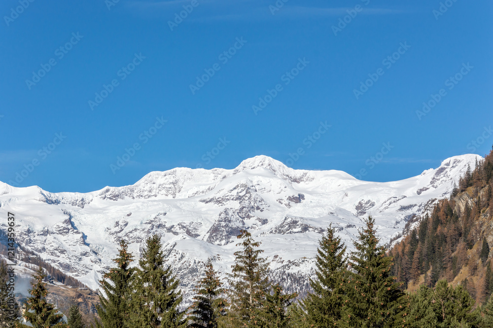Panoramic view of the alpine valley of Gressoney Monte Rosa