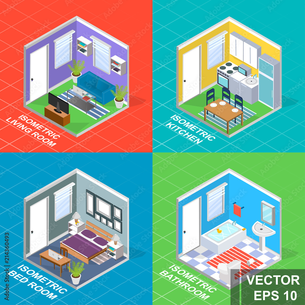 Isometry. Modern room. View from above. For your design. Isometry. Modern room. View from above. For your design.