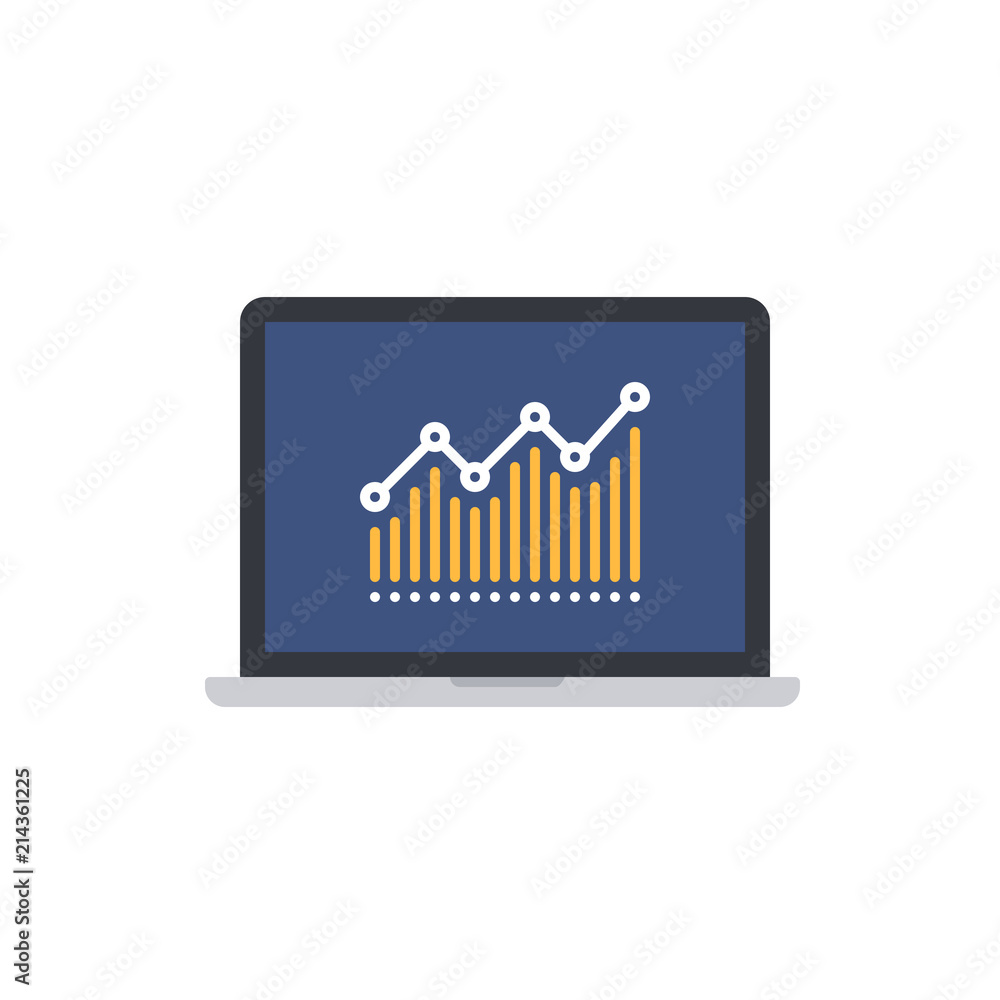 Computer Laptop Graph Statistics Flat Icon Computer Laptop Graph Statistics Flat Icon