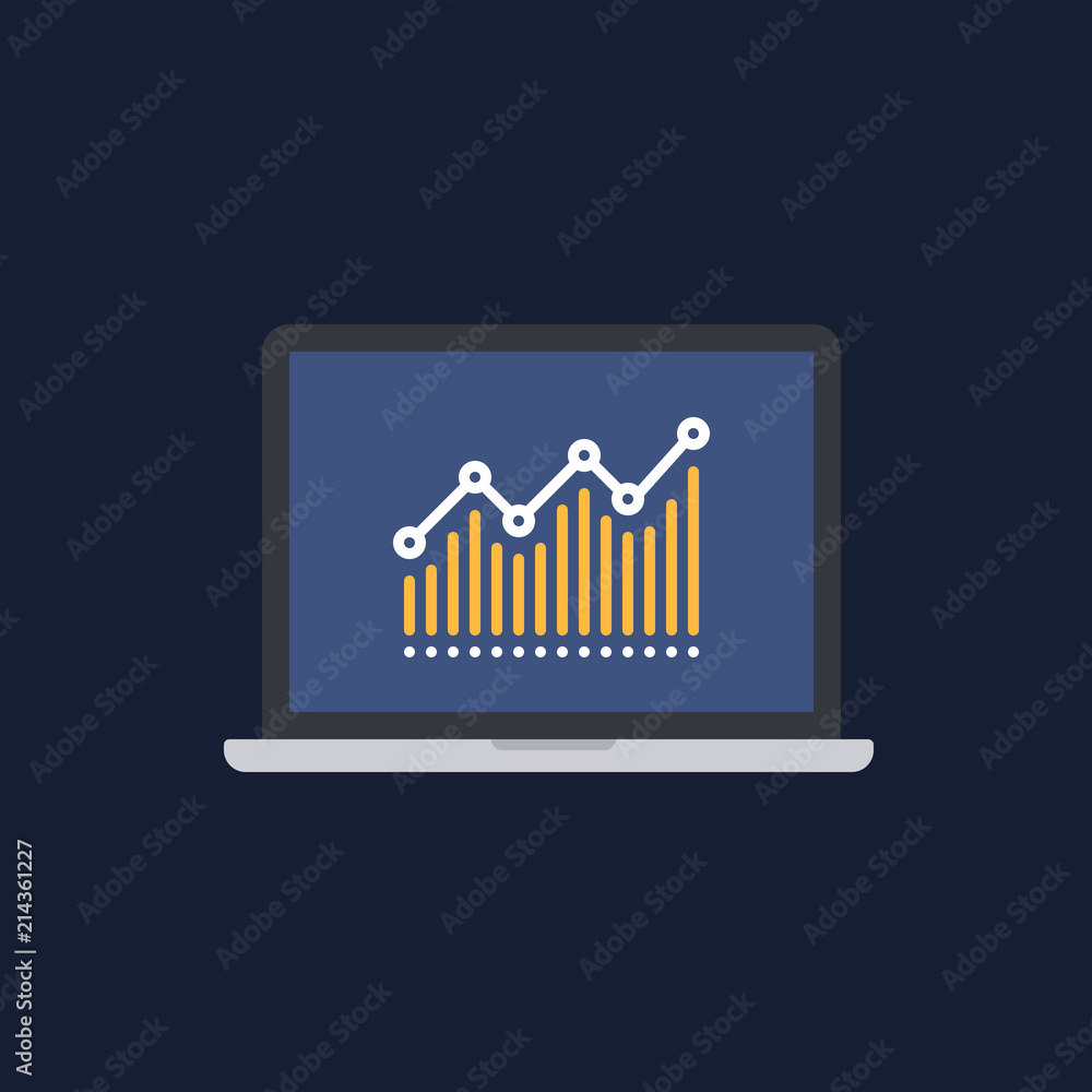 Computer Laptop Graph Statistics Flat Icon Computer Laptop Graph Statistics Flat Icon