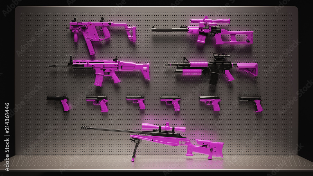 Fotografie Bright Candy Pink Firearms Display 3d Illustration