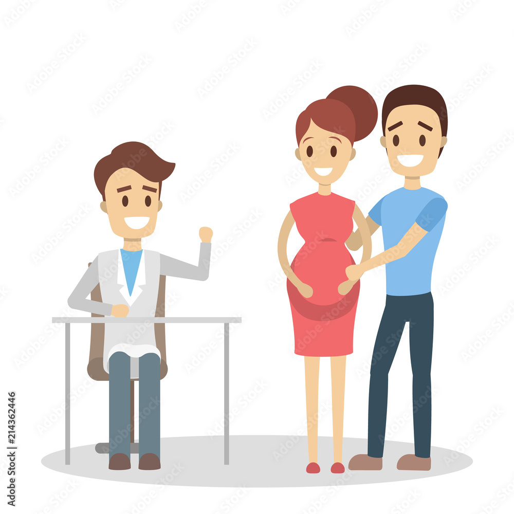 Pregnant couple consulting with doctor