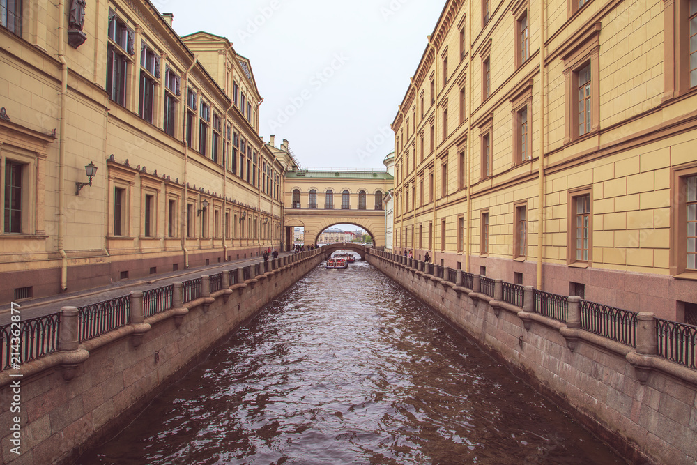 Bridge of Winter channel near the buildings Ermitage Museum.