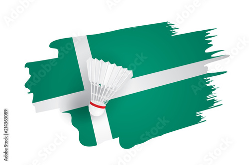 Badminton sport design with shuttlecock on court. Vector abstract background