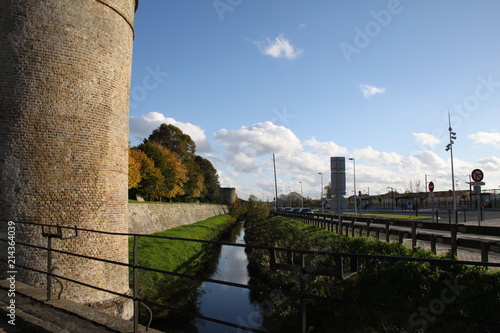 Beautiful city with canal bridge and tree