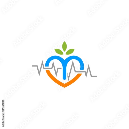 Nature heart beat love logo.