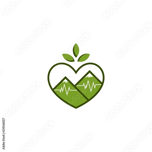 Nature mountain heart beat love logo.