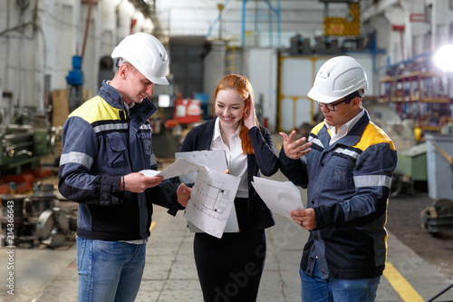 engineering construction teamwork concept : professional engineer work industrial project site ,selective focus