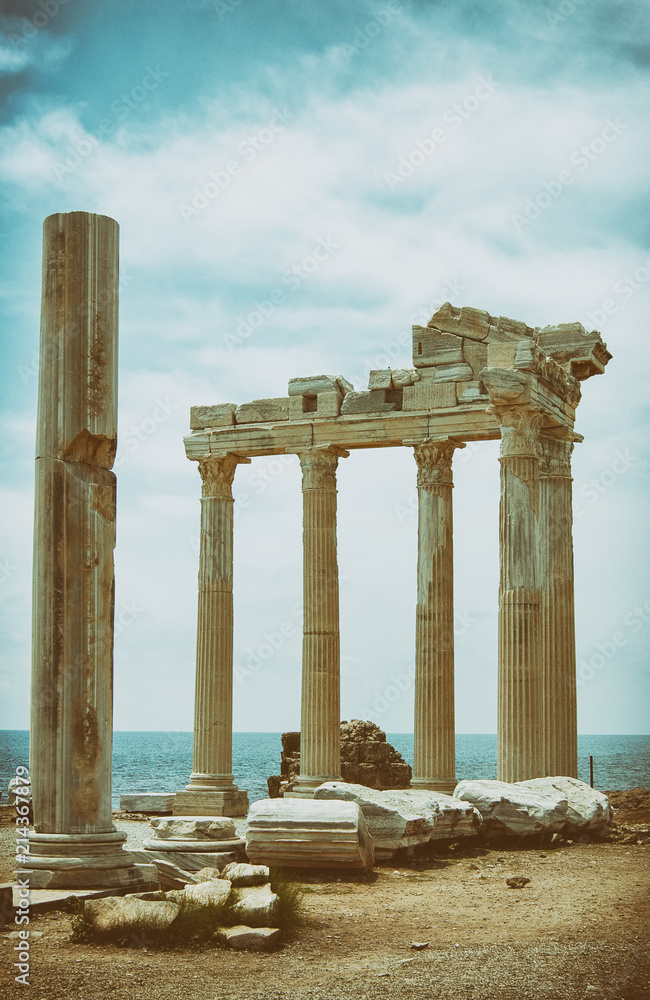 The Temple of Apollo is located at the end of Side's peninsula. Antalya, Turkey   