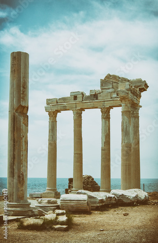 The Temple of Apollo is located at the end of Side's peninsula. Antalya, Turkey   