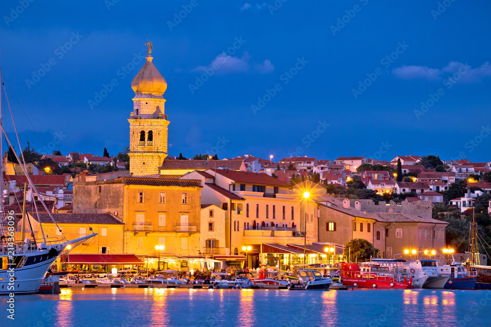 Naklejka premium Island town of Krk evening waterfront view