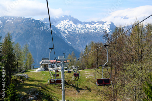 Chair lift to Velika planina, a plateau near Kamnik, Slovenia