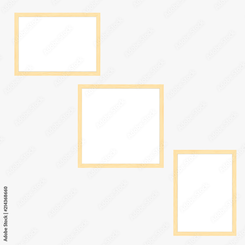 Set of realistic wooden frames, isolated on white background