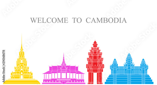 Cambodia set. Isolated Cambodia architecture on white background 