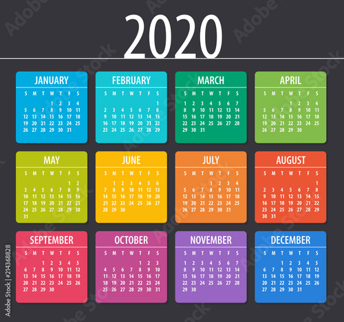 2020 Calendar - illustration. Template. Mock up