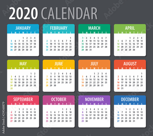 2020 Calendar - illustration. Template. Mock up