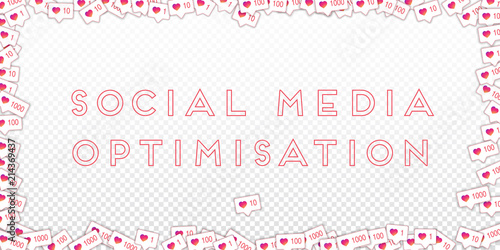 Social media icons. Social media marketing concept. Falling gradient like counter. Wide frame elements on transparent grid background.