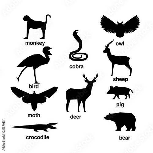 Set of abstract silhouettes of mammals.