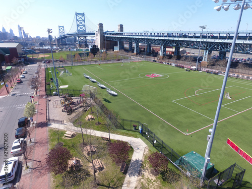Camden, NJ March 2018. Aerial view of Lacrosse and Soccer field at Rutgers University
